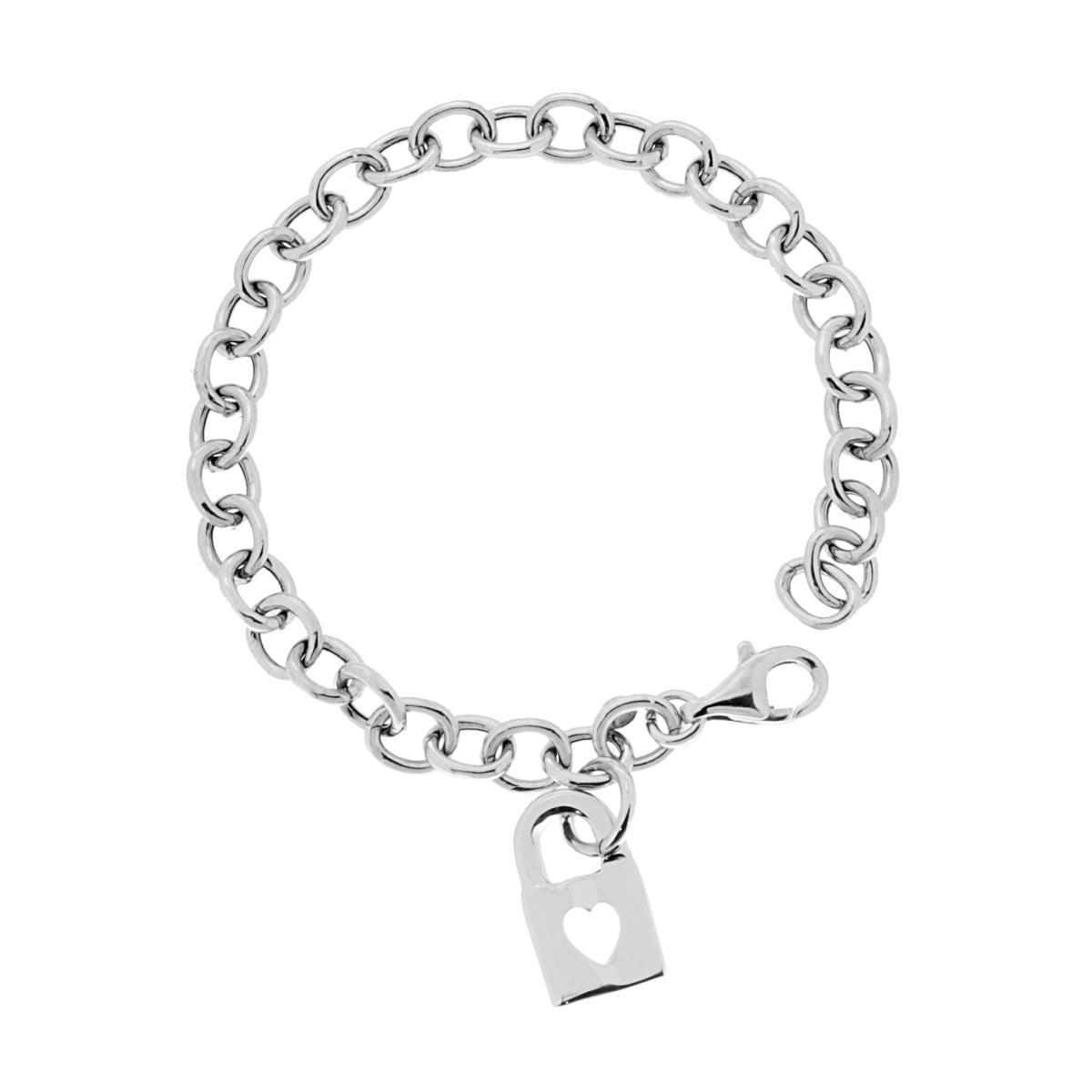 Bracciale Catena Forzatina con Lucchetto Cuore pendente -argento 925