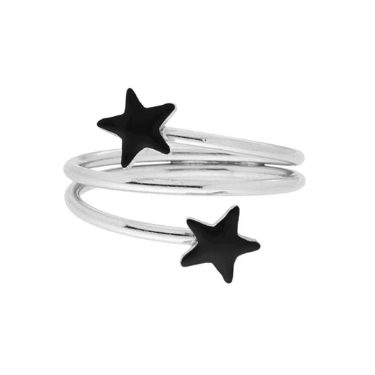 Anello con stelle smaltate nero - argento 925