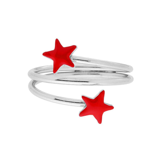 Anello con stelle smaltate rosso  - argento 925