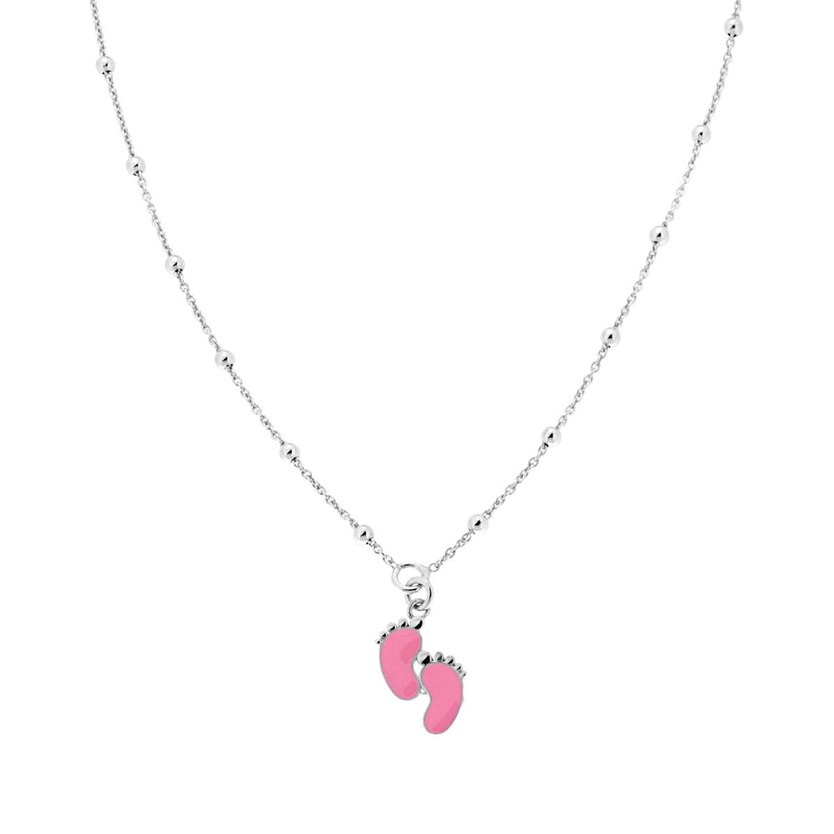 Collana  con piedini smaltati rosa - argento 925