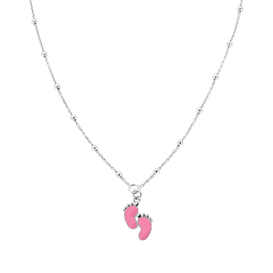 Collana  con piedini smaltati rosa - argento 925