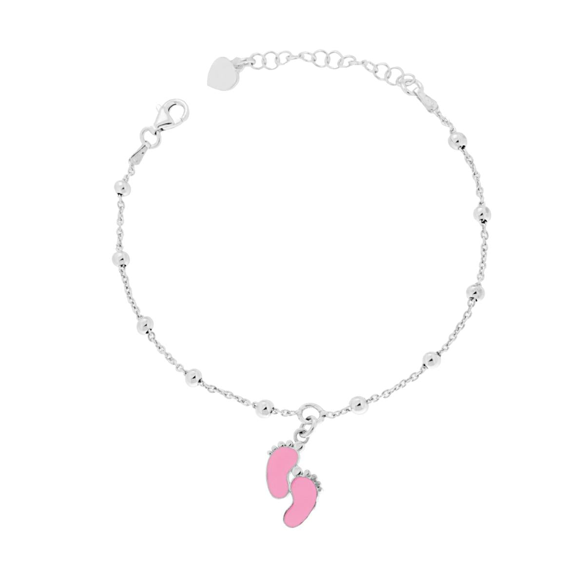 Bracciale con piedini smaltati rosa - argento 925