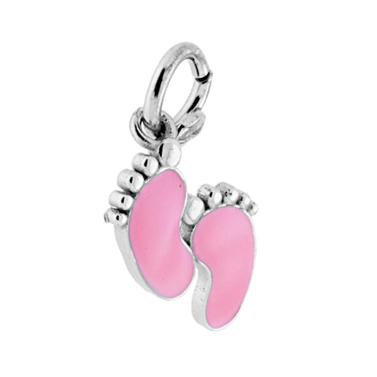 Ciondolo piedini smaltati rosa - argento 925