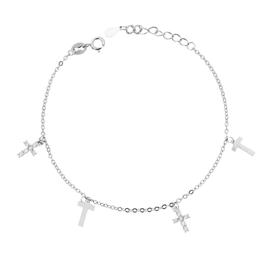 Bracciale con ciondoli  croce zirconate - argento 925