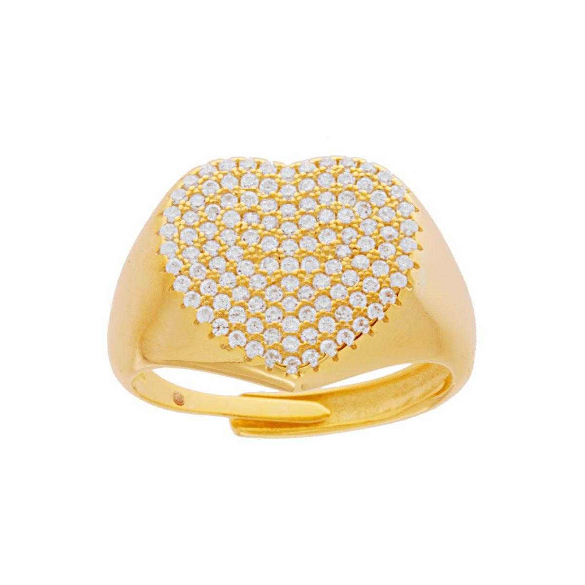 Anello cuore con zirconi bianchi - argento 925 gold