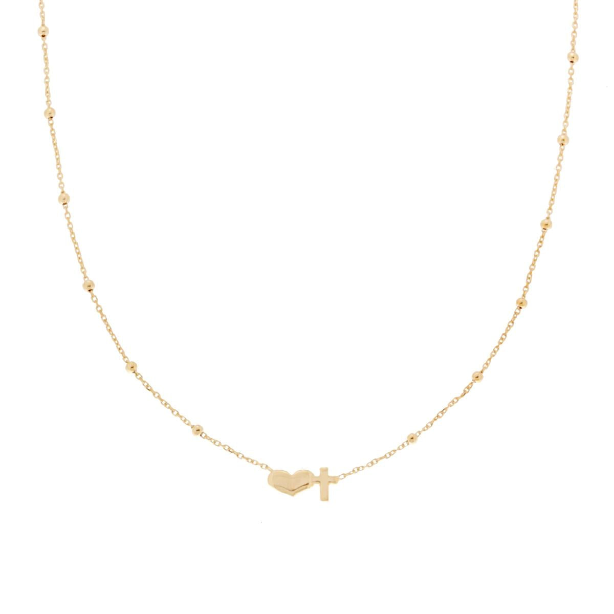 Collana croce e cuore - argento 925 gold