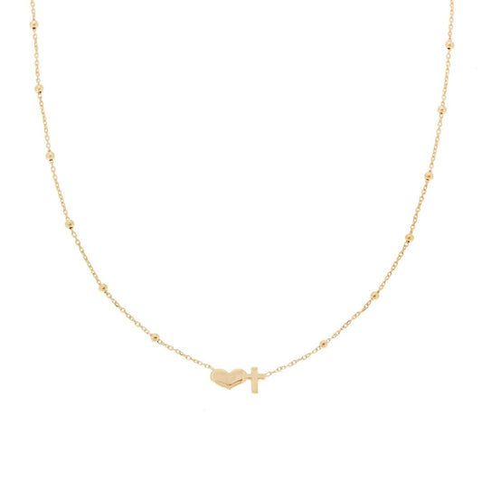 Collana croce e cuore - argento 925 gold