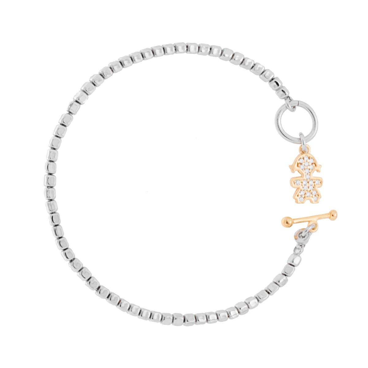 Bracciale Catena Cubetti e Bimba con Zirconi Bianchi pendente - argento 925