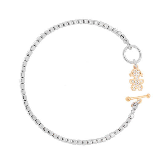 Bracciale Catena Cubetti e Bimba con Zirconi Bianchi pendente - argento 925