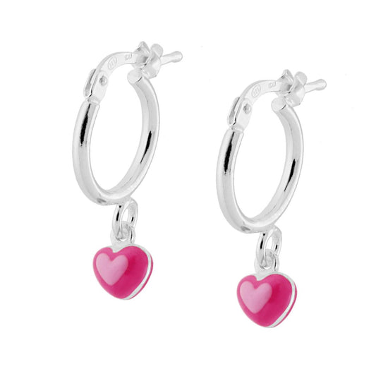 Orecchini con cuorcino smaltato fucsia  - argento 925