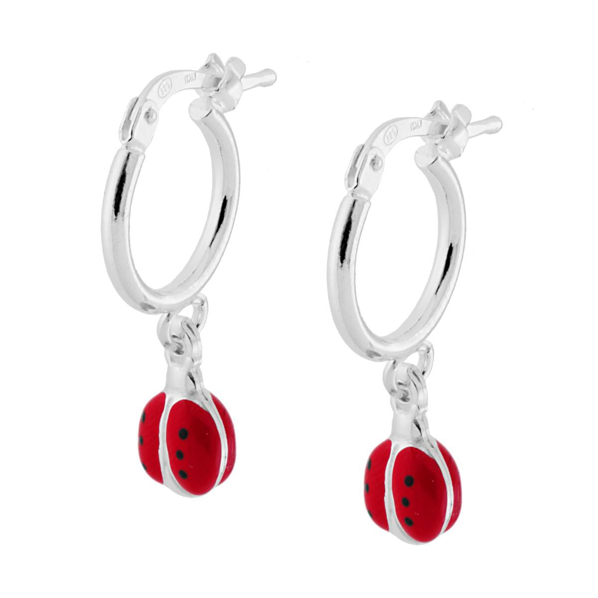 Orecchini cerchio con coccinella - argento 925