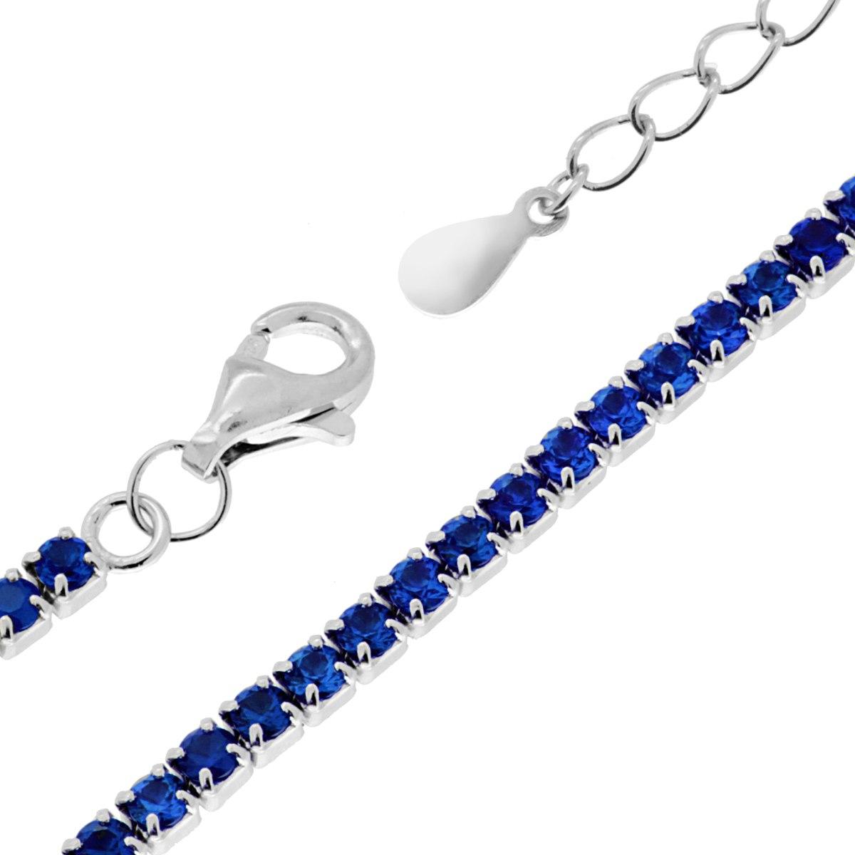 Bracciale tennis 2 mm zirconi blu zaffiro  - argento 925