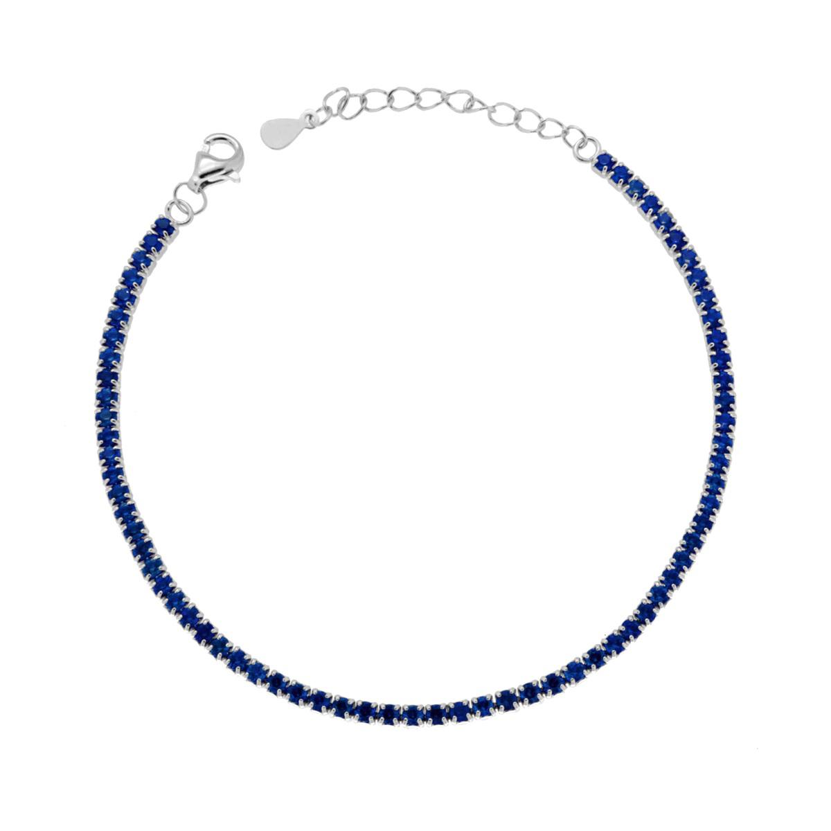 Bracciale tennis 2 mm zirconi blu zaffiro  - argento 925