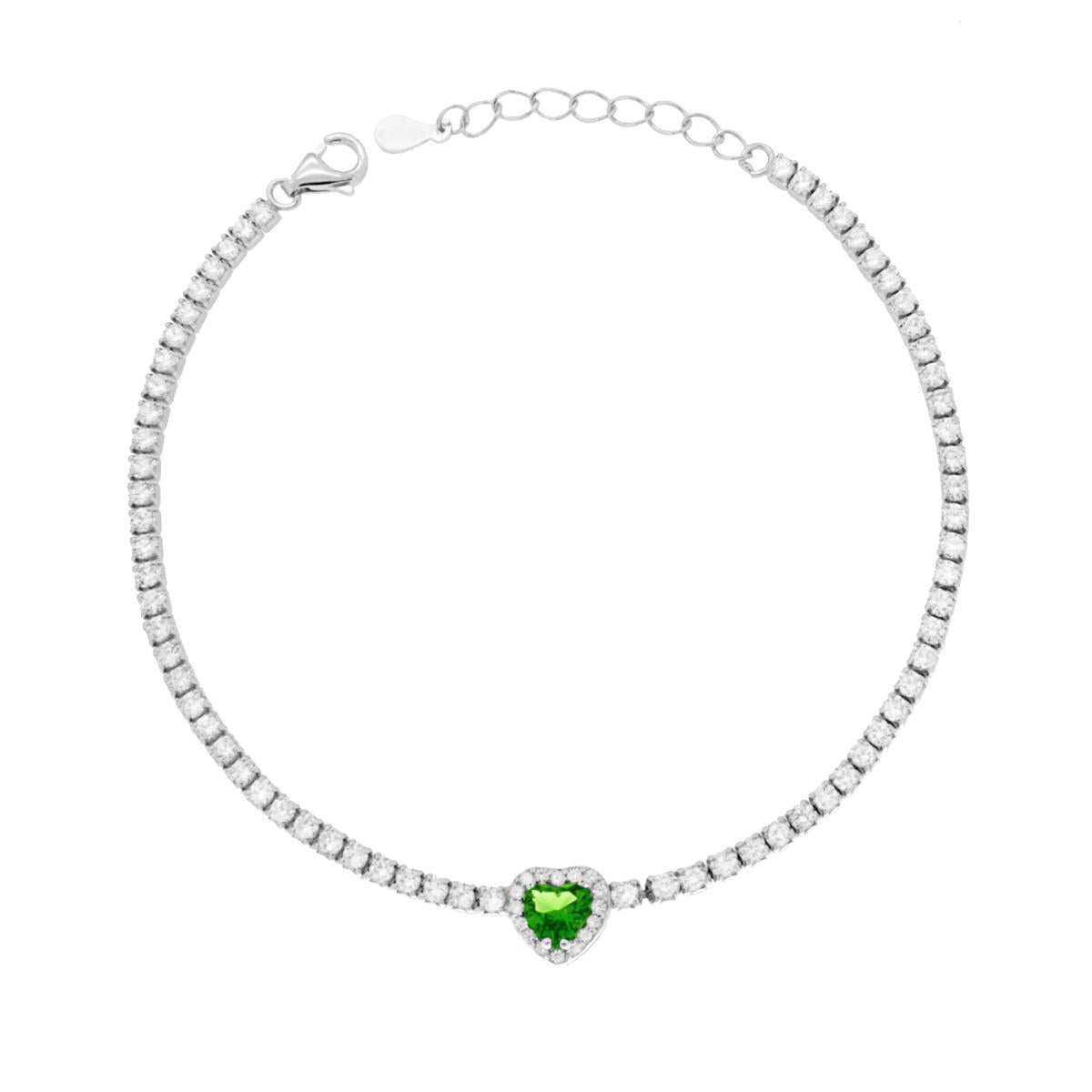 Bracciale tennis cuore verde - argento 925