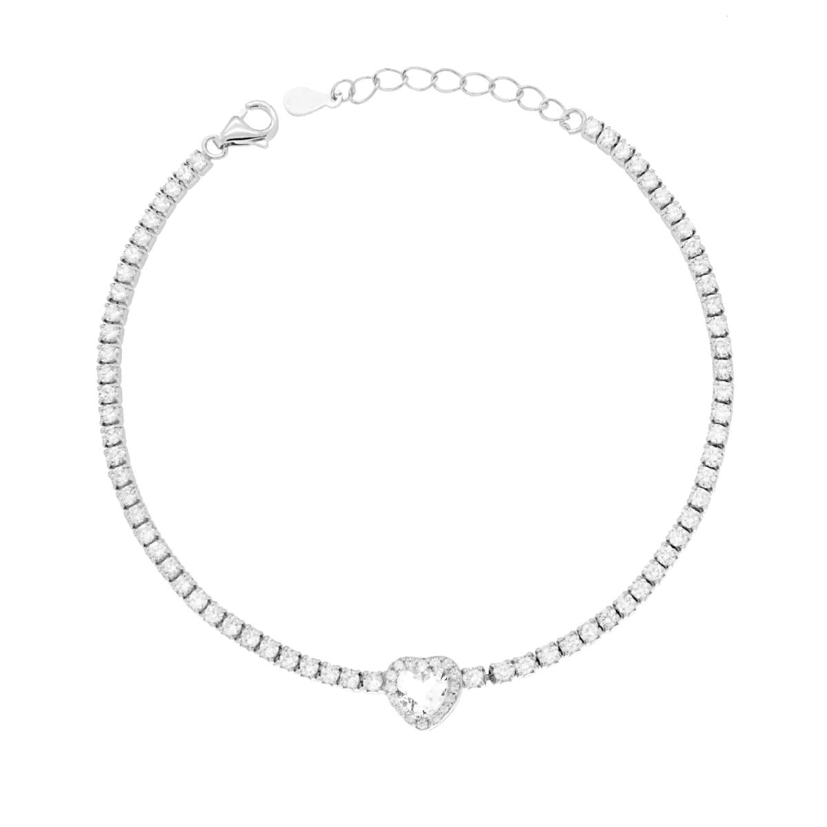 Bracciale tennis cuore bianco  - argento 925