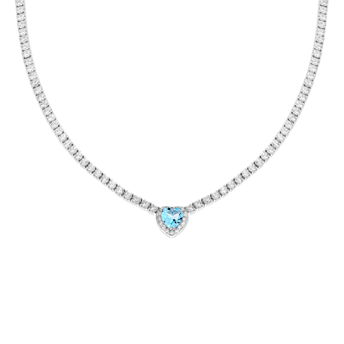 Collier con zircone a forma di cuore acquamarina - argento 925