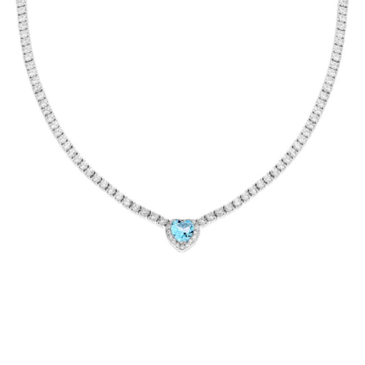 Collier con zircone a forma di cuore acquamarina - argento 925