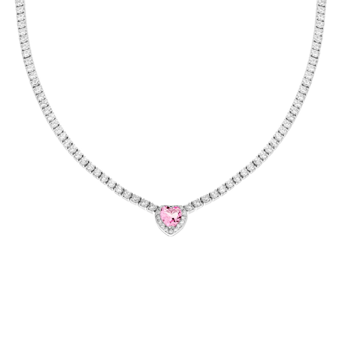 Collier con zircone a forma di cuore  rosa  - argento 925