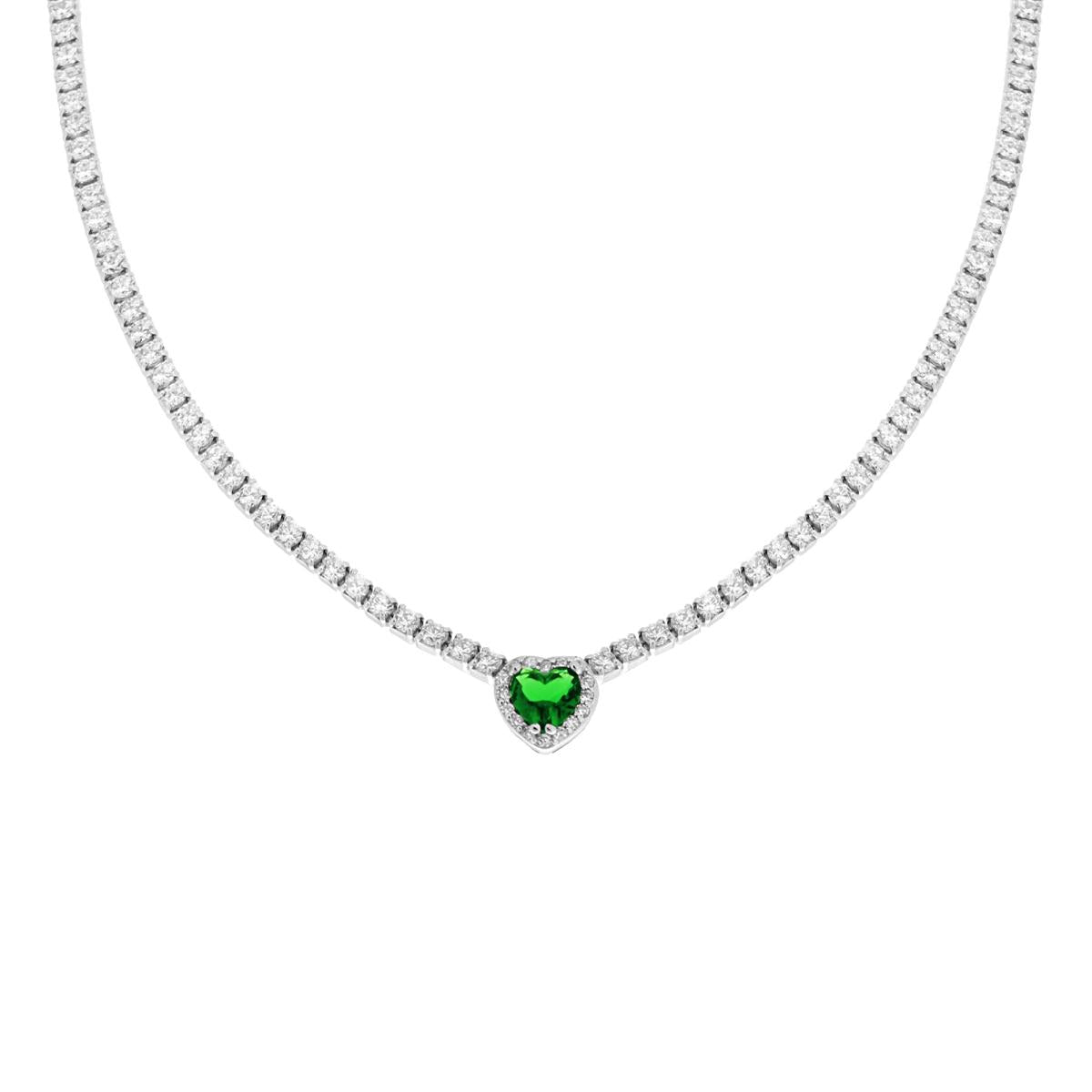 Collier con zircone a forma di cuore verde smeraldo    - argento 925