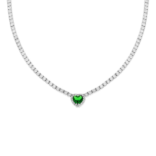 Collier con zircone a forma di cuore verde smeraldo    - argento 925