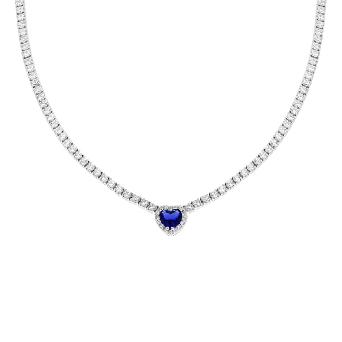 Collier con zircone a forma di cuore  blu zaffiro   - argento 925