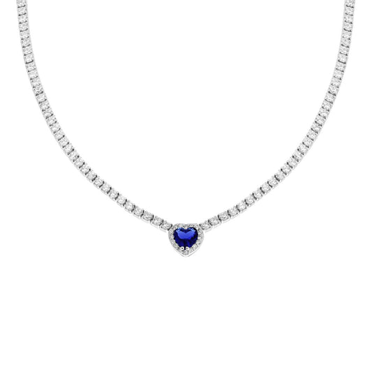 Collier con zircone a forma di cuore  blu zaffiro   - argento 925