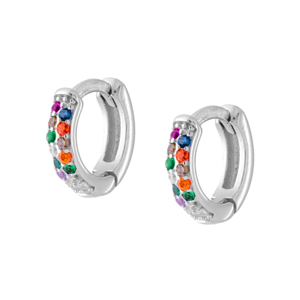 Orecchini 1 cm con zirconi multi - argento 925