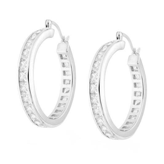 Orecchini cerchio 3cm  con zirconi bianchi - argento 925