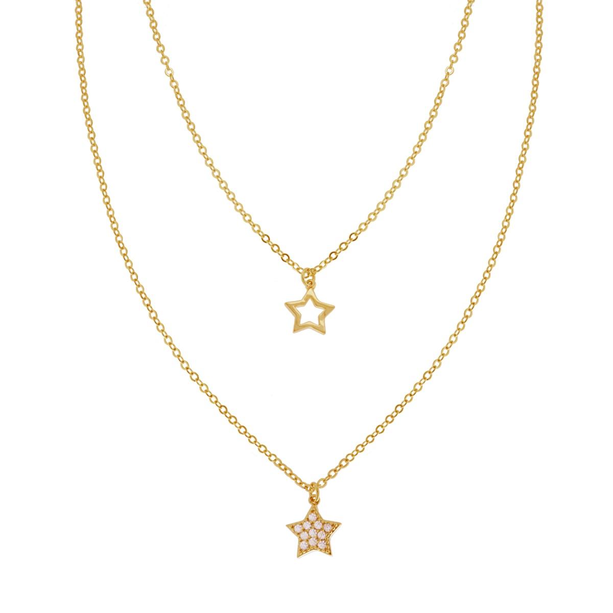 Collana due fili con stella    - argento 925 gold