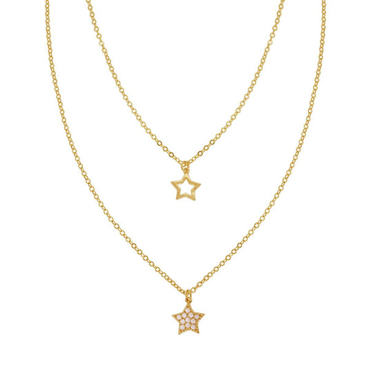 Collana due fili con stella    - argento 925 gold