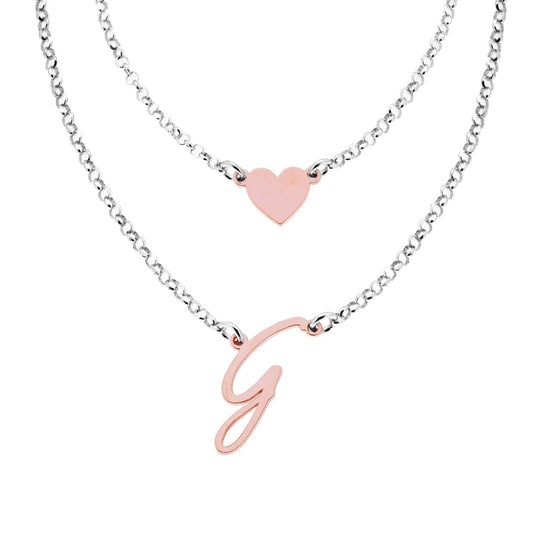 Collana due fili con stella e lettera G - argento 925 silver e rosè