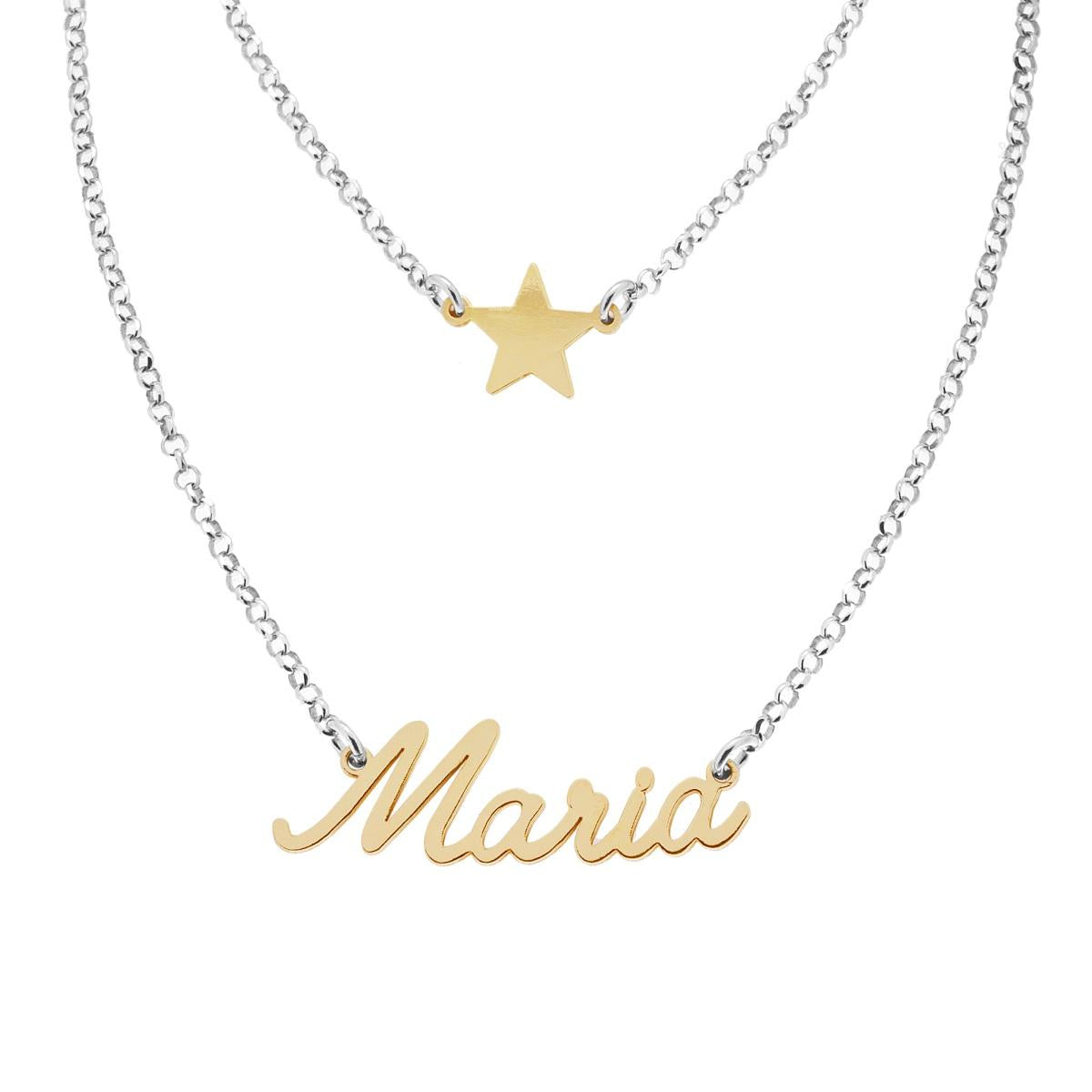 Collana doppio filo con stella e nome Maria - argento 925 mix gold