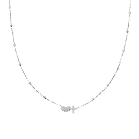 Collana croce e cuore - argento 925