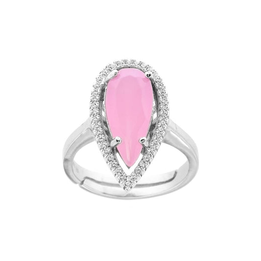 Anello goccia con pietra rosa e zirconi bianchi - argento 925