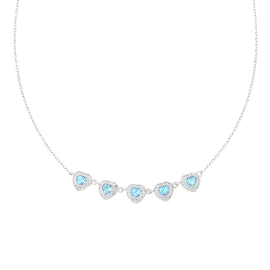 Collana con 5 cuori acquamarina - argento 925