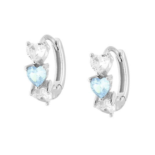 Orecchini 3 cuori con cuore azzurro - argento 925