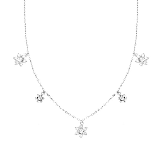 Collana con fiorellini zirconati pendenti - argento 925