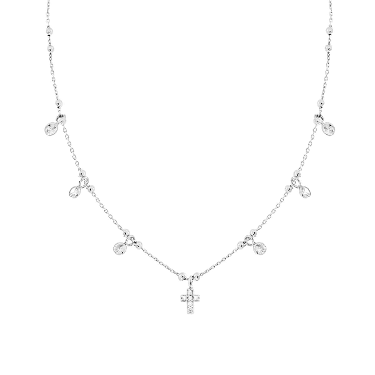 Collana con croce pendente e zirconi - argento 925