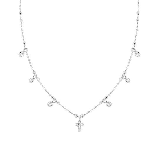 Collana con croce pendente e zirconi - argento 925