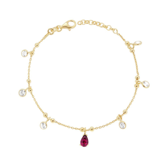 Bracciale con zirconerosso e bianchi pendenti - argento 925 gold