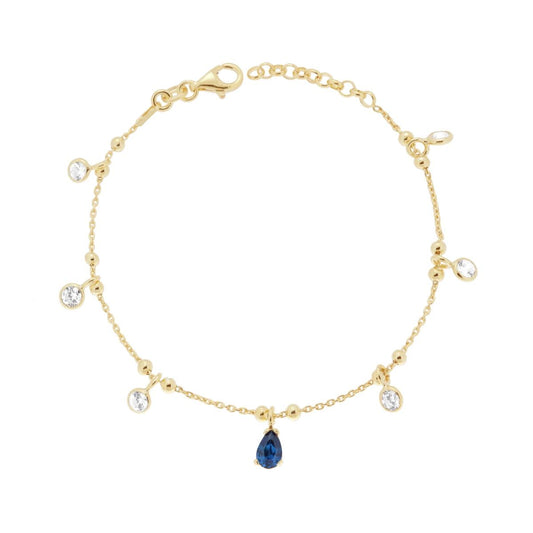 Bracciale con zircone blu e bianchi pendenti - argento 925 gold