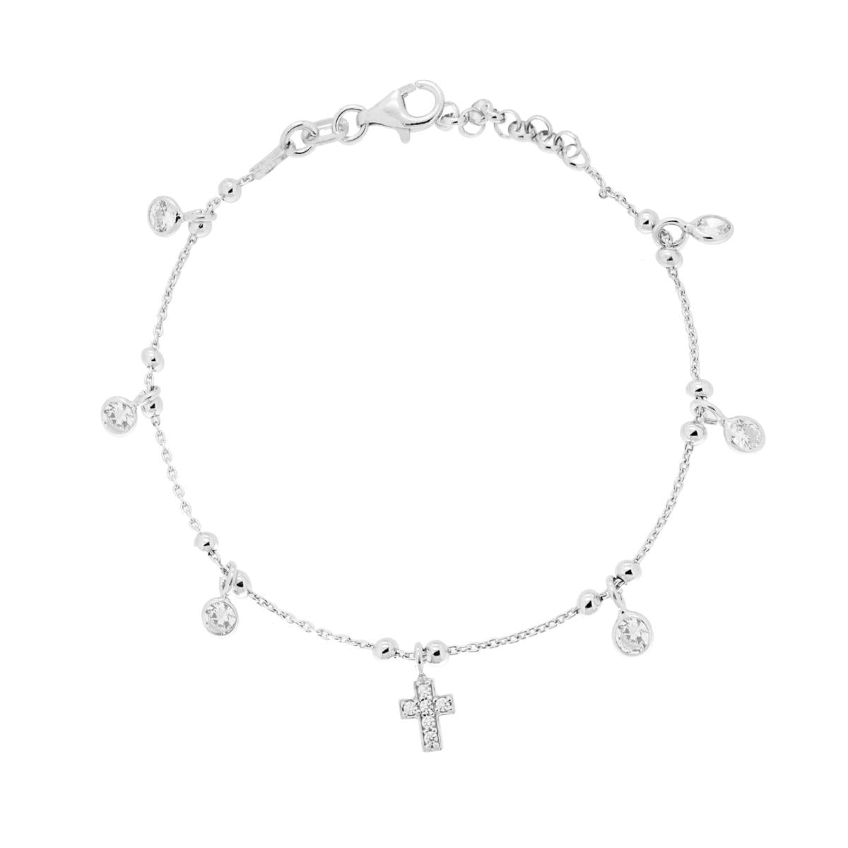 Bracciale con croce e zirconi pendenti - argento 925