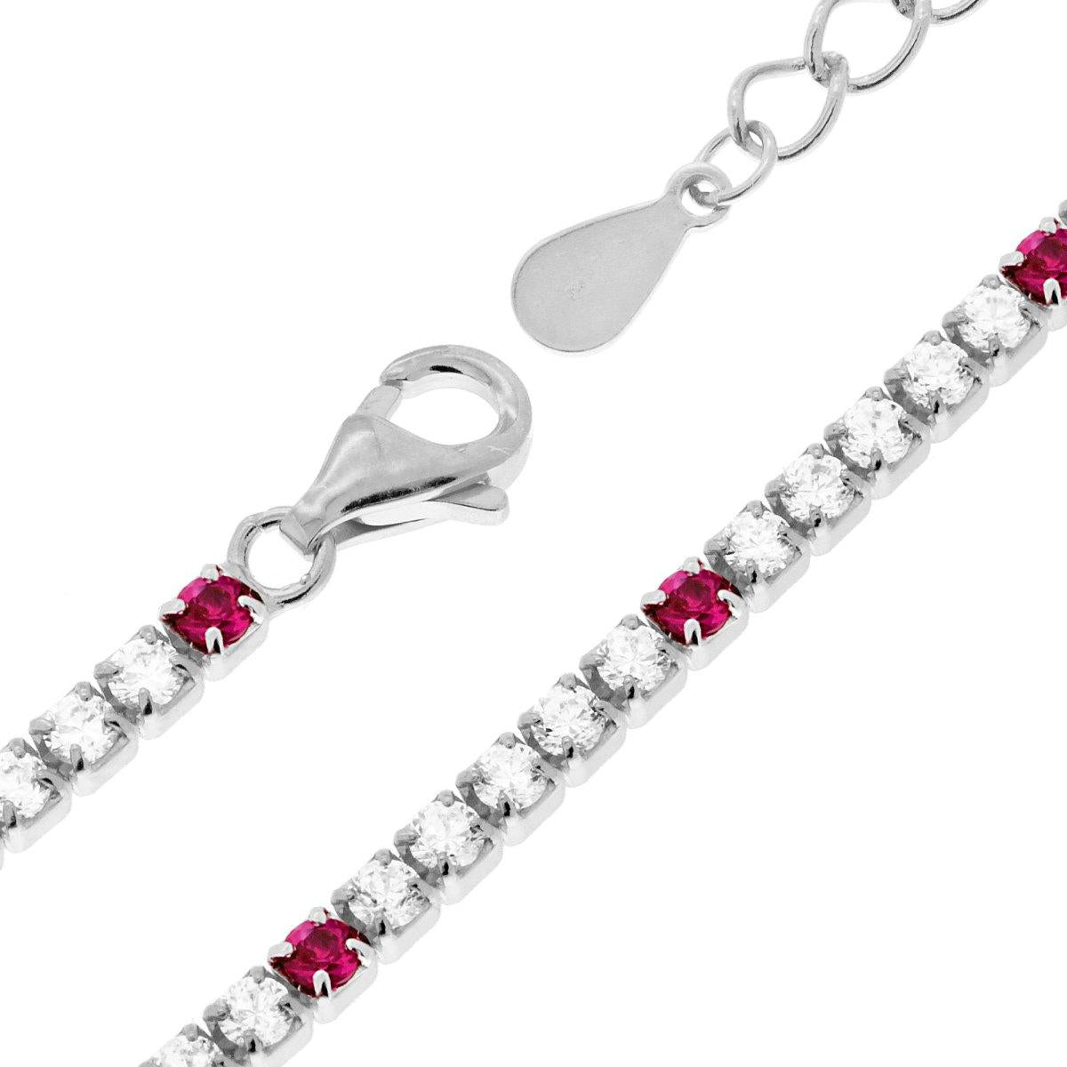 Copia del Bracciale tennis 2 mm zirconi bianchi e rosso rubino alternati   - argento 925