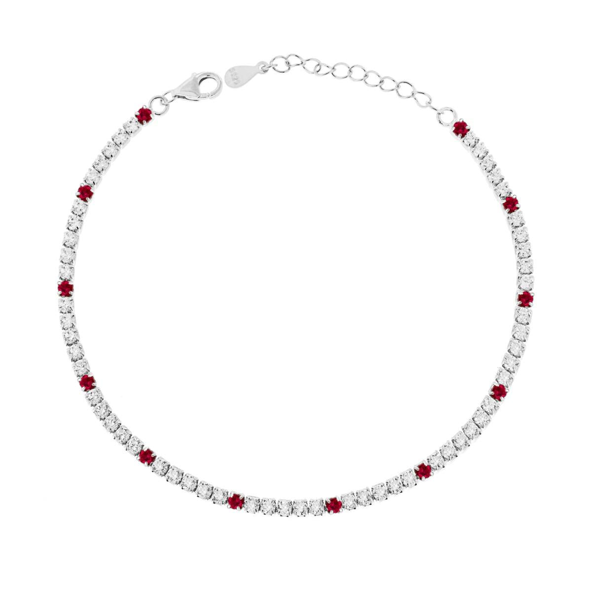 Copia del Bracciale tennis 2 mm zirconi bianchi e rosso rubino alternati   - argento 925