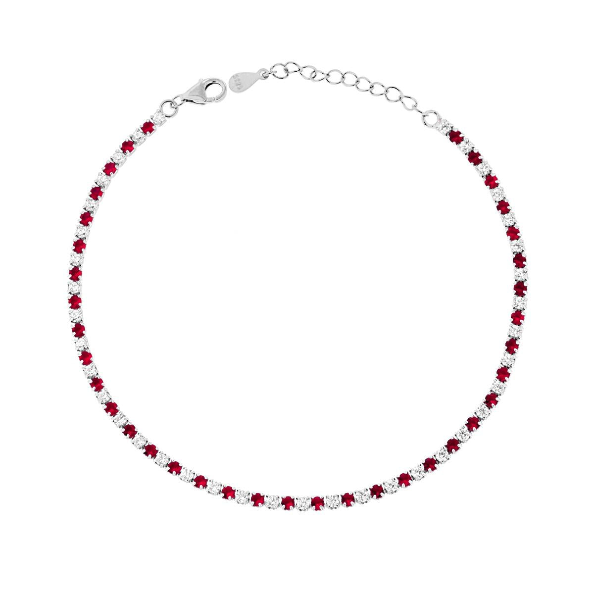 Bracciale tennis 2 mm zirconi bianchi e rosso rubino alternati   - argento 925