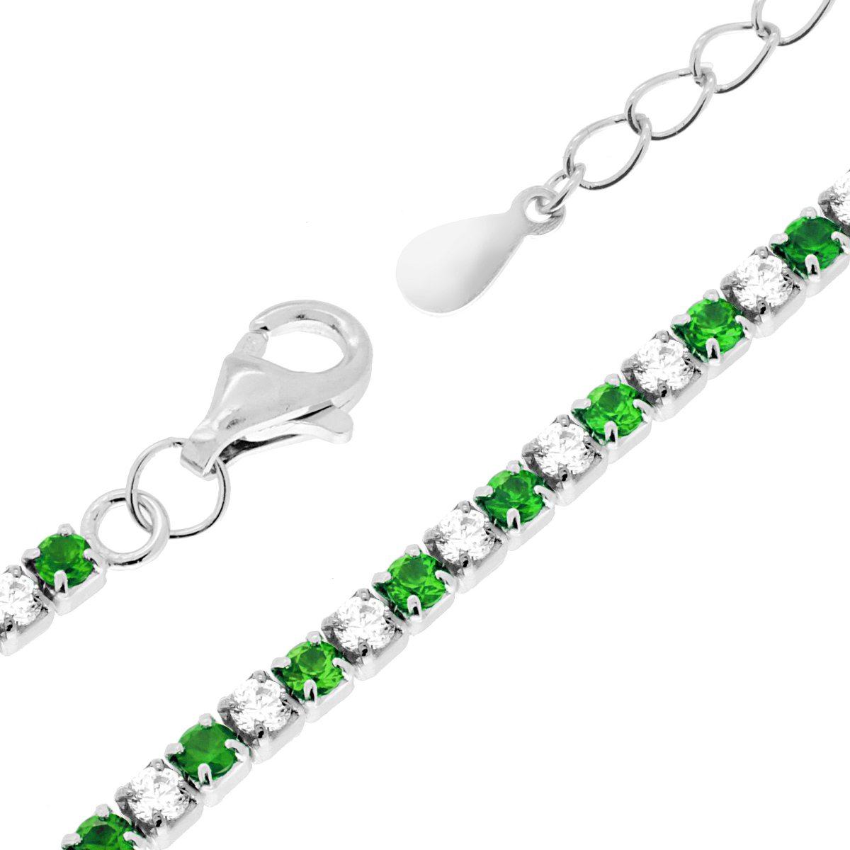 Bracciale tennis 2 mm zirconi bianchi  e verde smeraldo alternati  - argento 925