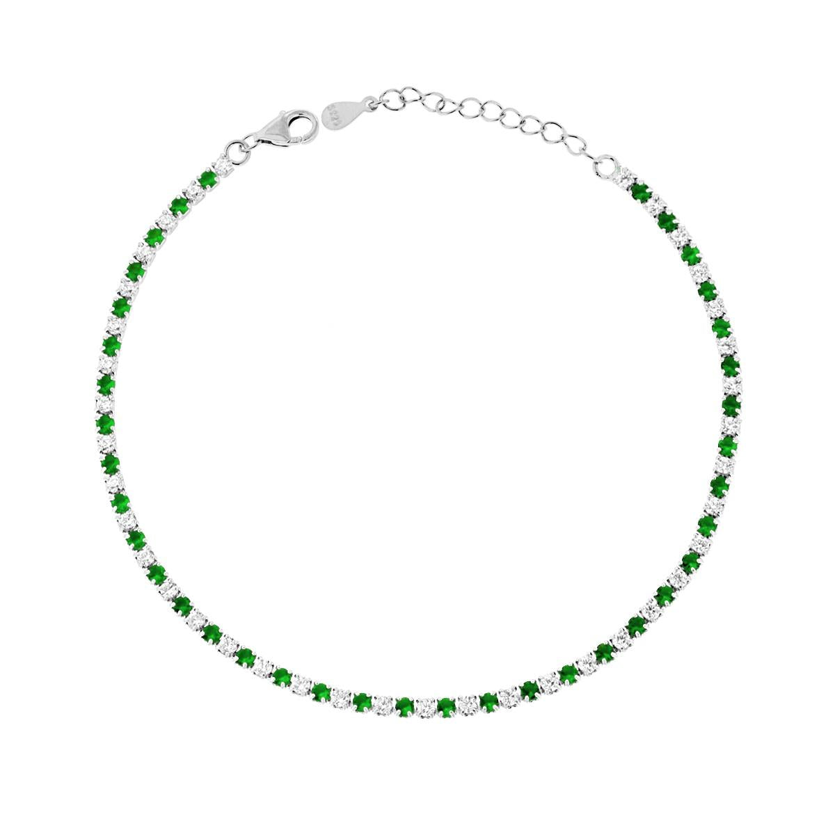 Bracciale tennis 2 mm zirconi bianchi  e verde smeraldo alternati  - argento 925