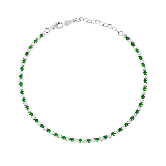 Bracciale tennis 2 mm zirconi bianchi  e verde smeraldo alternati  - argento 925