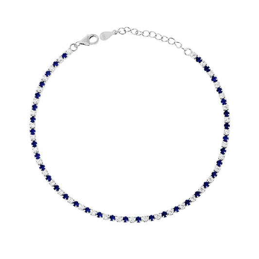 Bracciale tennis 2 mm zirconi bianchi e blu alternati   - argento 925