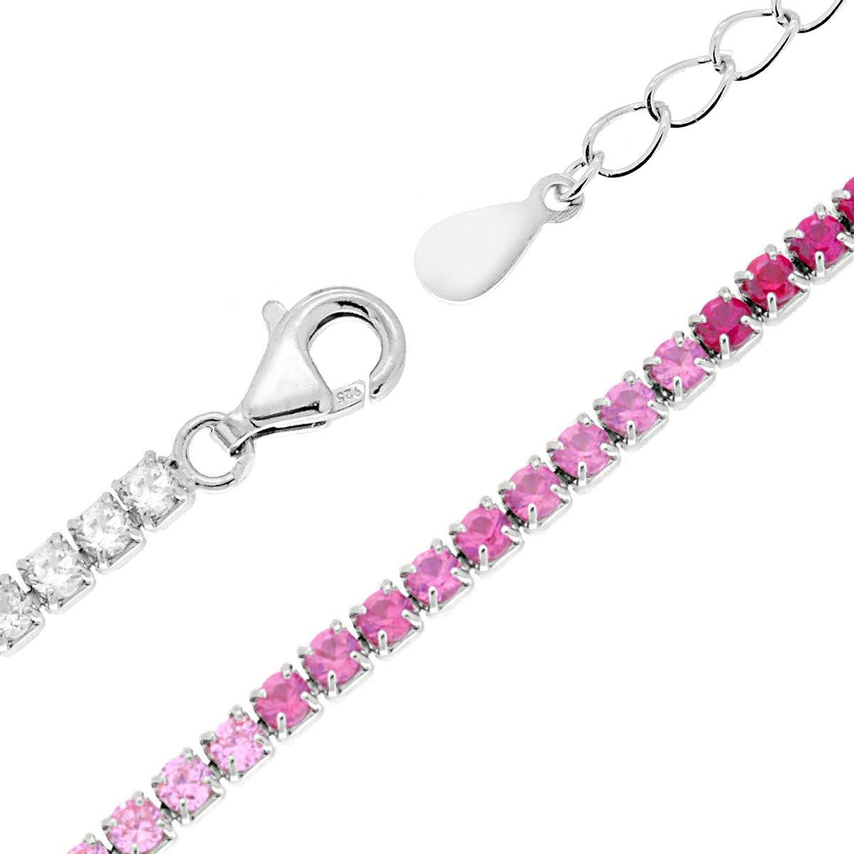 Bracciale tennis 2 mm zirconi bianchi  e rosa sfumato - argento 925